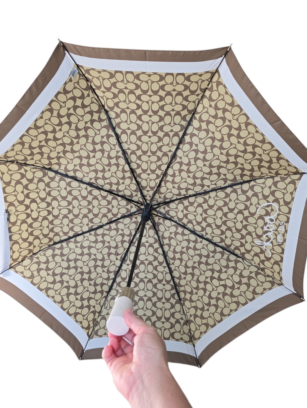 NWT Coach Y2K Chelsea Signature Khaki / Mahogany Compact Umbrella F60588 - Picture 8 of 9